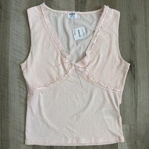 Cotton On Pale Pink Lace Trim V-Neck Tank